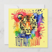 Funny watercolor colourful tiger