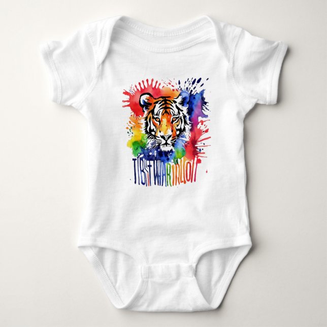 Funny watercolor colourful tiger baby bodysuit (Front)
