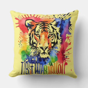 Funny watercolor colourful tiger cushion