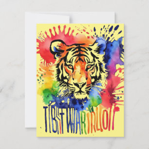 Funny watercolor colourful tiger RSVP card