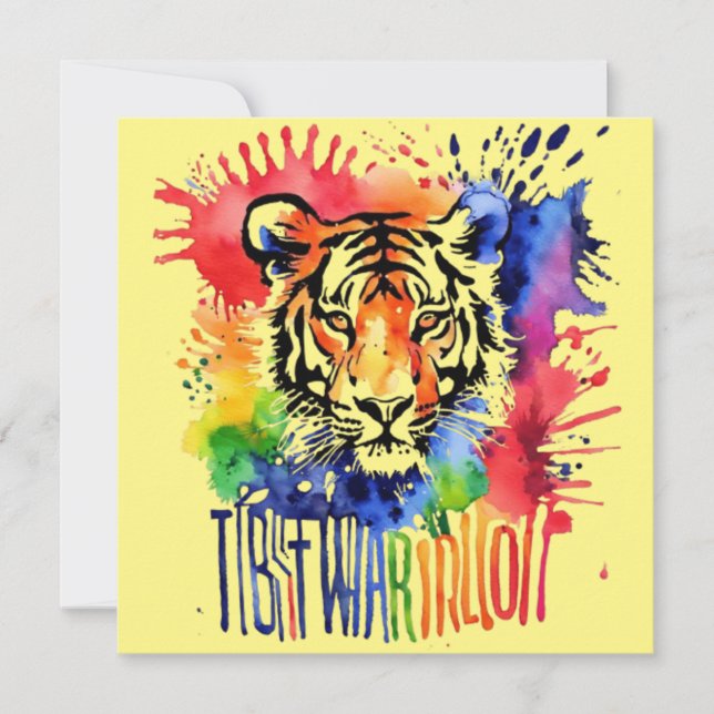 Funny watercolor colourful tiger save the date (Front)