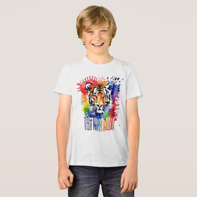 Funny watercolor colourful tiger Tri-Blend shirt (Front Full)
