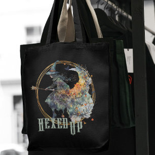Funny Watercolor Creepy Witches Broom Halloween Tote Bag