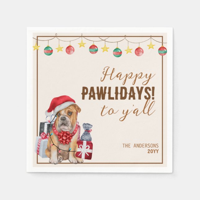 Funny Watercolor Dogs Chrismtas Party Paper Napkin (Front)