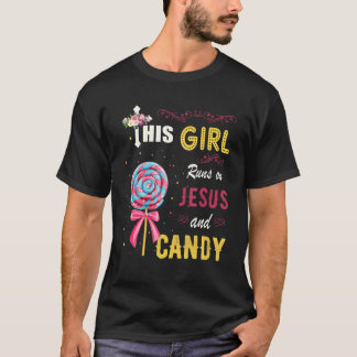Funny Watercolor Girl Run On Jesus And Candy T-Shirt