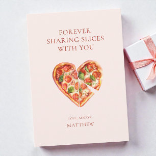 Funny Watercolor Pizza Slice Heart Valentine's Day Holiday Card