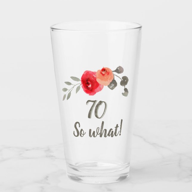 Funny Watercolor Red Rose 70th Birthday Floral Glass (Front)