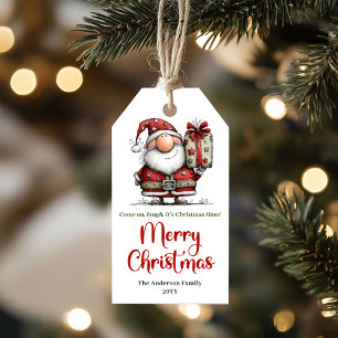 Funny watercolor Santa Christmas gift tag design