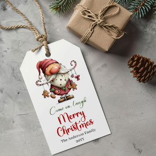 Funny watercolor Santa Christmas gift tag design