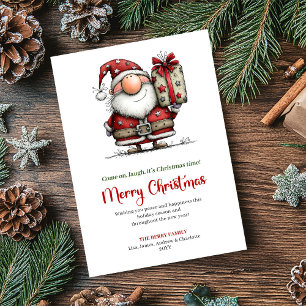 Funny watercolor Santa Christmas greeting card
