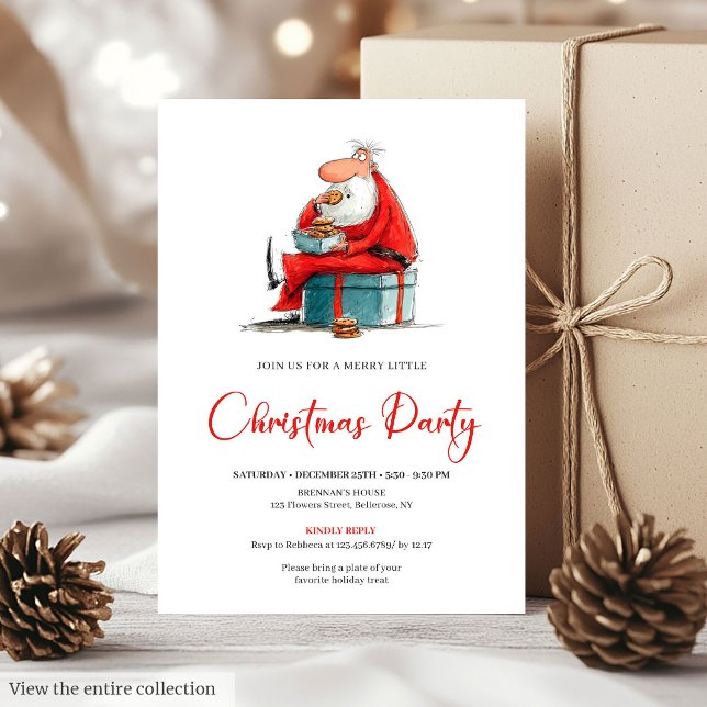 Funny Watercolor Santa Claus Christmas Party  Invitation (Quirky Santa Claus Watercolor Holiday Party Invite)