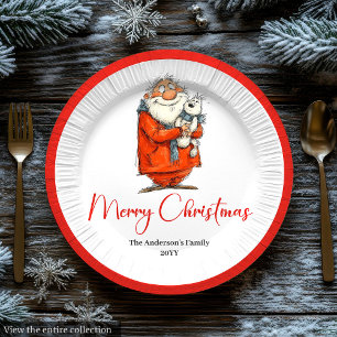 Funny Watercolor Santa Personalized Party Plates