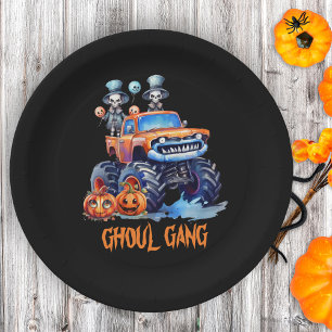 Funny Watercolor Skeletons Ghoul Gang Halloween Paper Plate