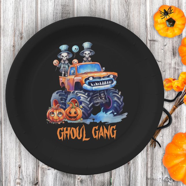Funny Watercolor Skeletons Ghoul Gang Halloween Paper Plate (Creator Uploaded)