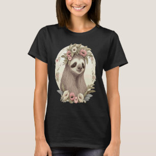 Funny Watercolor Sloth Flower Crown Floral Animal T-Shirt
