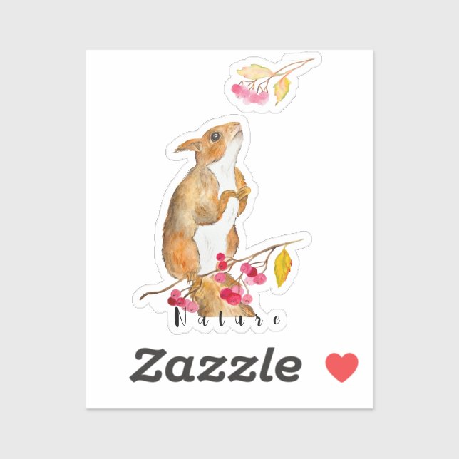Funny watercolor squirrel on a branch with berries (Sheet)