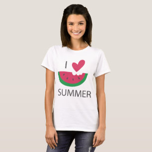 Funny Watercolor Watermelon Heart I Love Summer T-Shirt