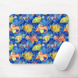 Funny watercolour fish mouse pad