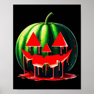 Funny Watermelon Jack O Lantern Soky Dripng Fruit  Poster