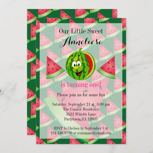 Funny Watermelon Kid's 00th Birthday Invitation (Front/Back)