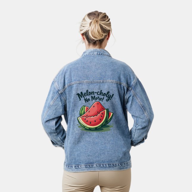 Funny Watermelon Pun "Melon-choly No More"  Denim Jacket (Model)
