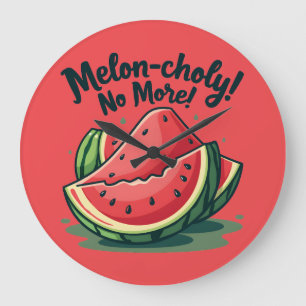 Funny Watermelon Pun "Melon-choly No More" Large Clock