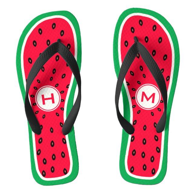 Funny Watermelon Slice with Personalised Monogram Jandals (Footbed)