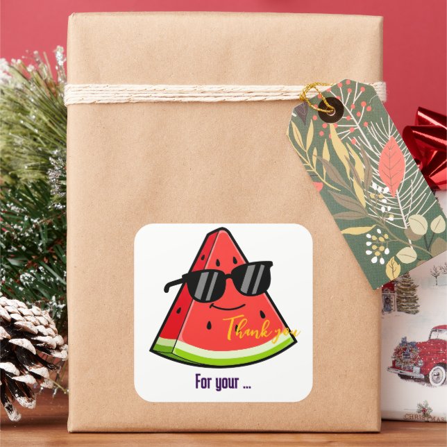 Funny Watermelon Sunglasses Thank You Square Sticker (Holiday)