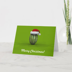 Funny Watermelon With Santa Claus Hat Holiday Card