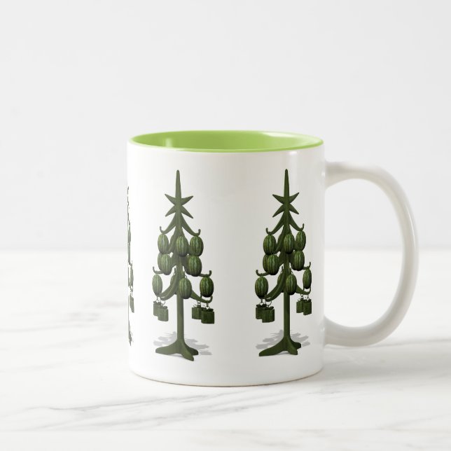 Funny Watermelons Christmas Tree Two-Tone Coffee Mug (Right)
