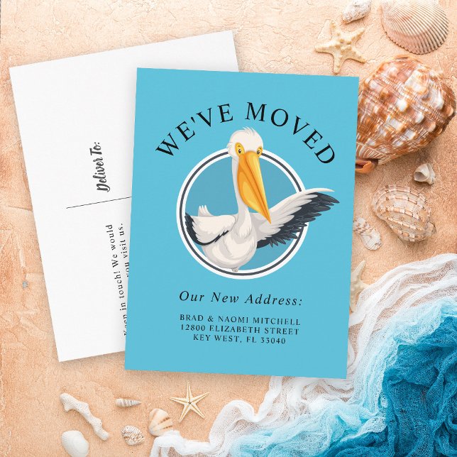 Funny Waving Pelican Moving Announcement Nautical Postcard (Creator Uploaded)