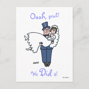 Funny We Did It Cartoon Elopement Announcement Postcard