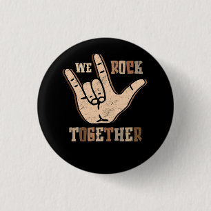 Funny We Rock Together Hands Sign Language Distres 3 Cm Round Badge