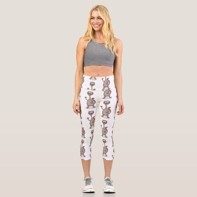 Funny weasel cartoon illustration capri leggings (Front)