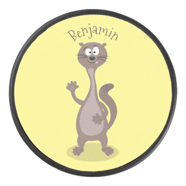 Funny weasel cartoon illustration hockey puck (Front)