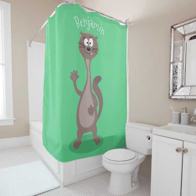 Funny weasel cartoon illustration shower curtain (In Situ)