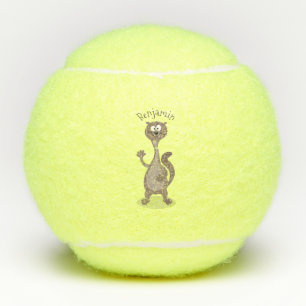 Funny weasel cartoon illustration tennis balls