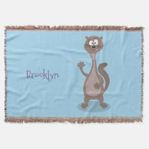 Funny weasel cartoon illustration throw blanket