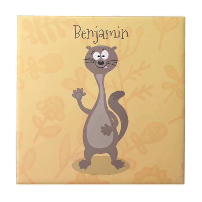 Funny weasel cartoon illustration tile (Front)