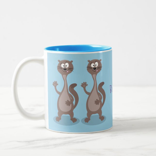 Funny weasel cartoon illustration Two-Tone coffee mug (Left)