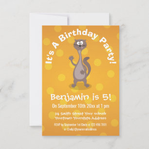 Funny weasel waving cartoon illustration invitation