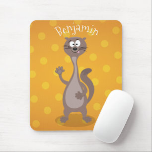 Funny weasel waving cartoon illustration mouse pad