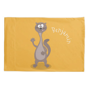 Funny weasel waving cartoon illustration pillowcase