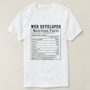 Funny Web Developer Nutrition Facts Coding Life  T-Shirt