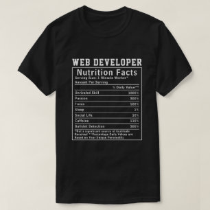 Funny Web Developer Nutrition Facts Coding Life  T-Shirt