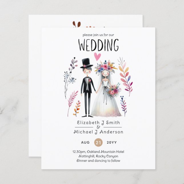 Funny Wedding Cartoon Bride Groom Handdrawn (Front/Back)