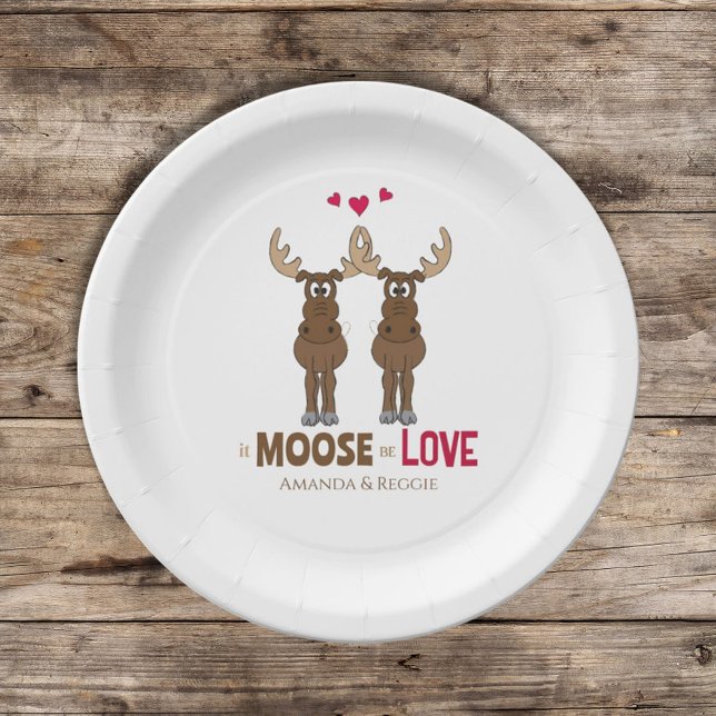 Funny Wedding Cute Humour Whimsical Moose Party Paper Plate (Creator Uploaded)