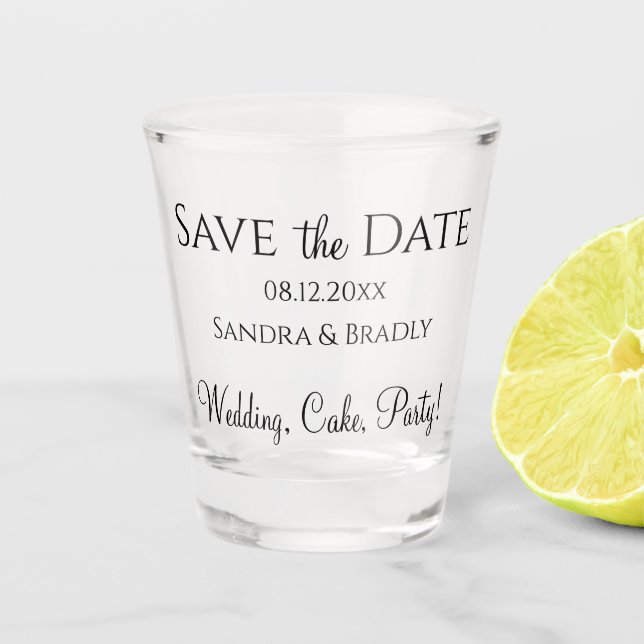 Funny Wedding Save the Date Wedding, Cake, Party Shot Glass (Front)