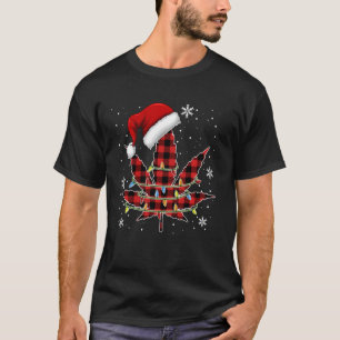Funny Weed Leaf Red Plaid Santa Christmas Light Co T-Shirt