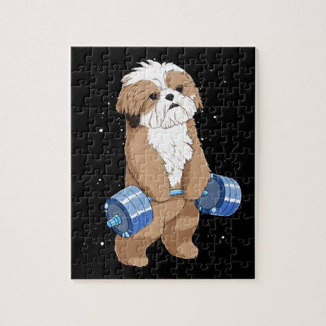 Funny Weight Lifting Fitness Gym Shih Tzu Dog Jigsaw Puzzle (Vertical)